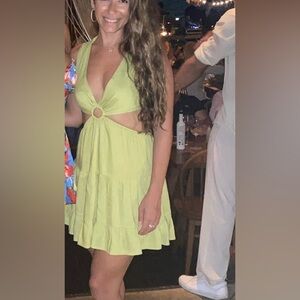 Linen blend cutout dress